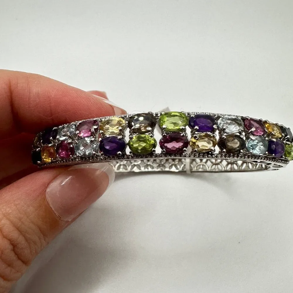 NWT Multi-gemstone and stainless steel hinged bangle/ bracelet!‎